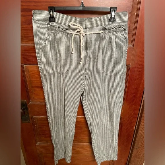 Anthropologie Seashore Linen Blend Pants Green/White - Picture 4 of 9